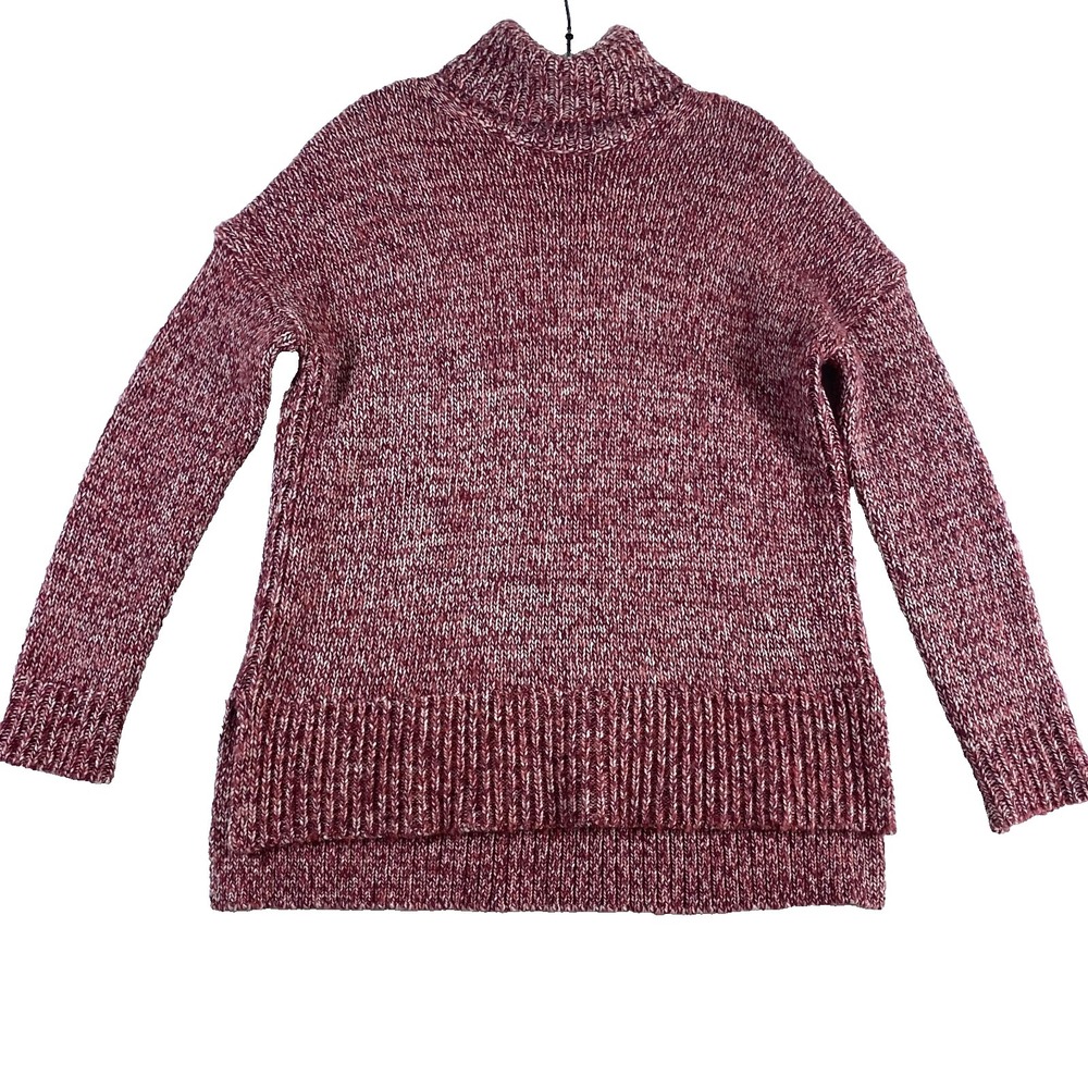 J. Crew Knit Sweater Sz S Oversized Red Marled Turtleneck Wool Blend Soft Chunky